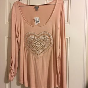 Peach Vanity Top with Blingy Heart Valentine’s Day